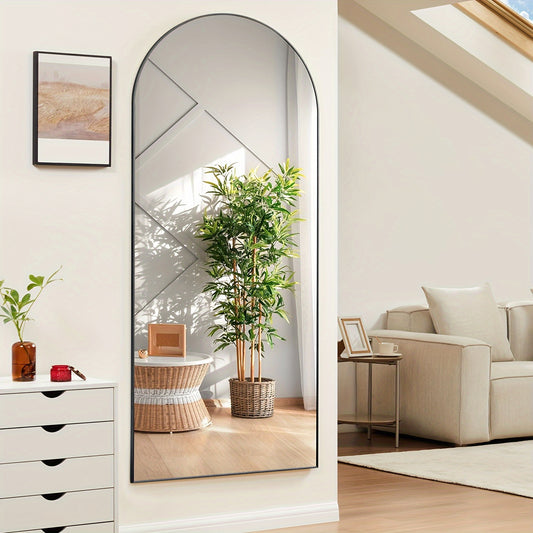Shatter-Proof 64" X 21"/ 59"x16" Full Body Arched Mirror With Aluminum Alloy Frame, Standing Floor Mirror With Nano Glass