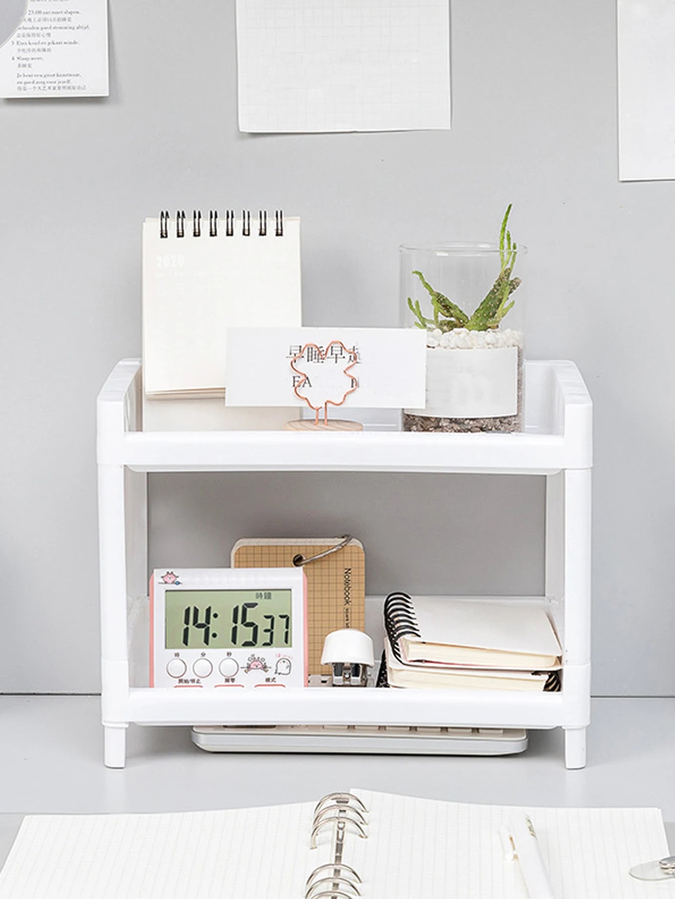 1PC Desktop Double Layer Storage Rack Rectangular White