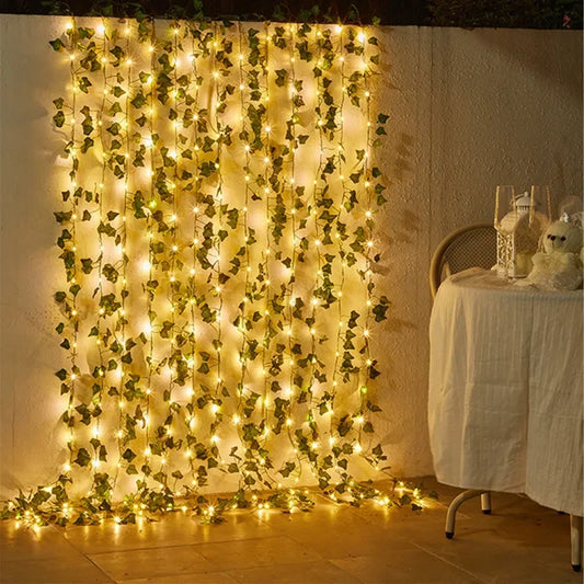 Flower Green Leaf String Lights Artificial Vine Fairy Lights Battery Powered