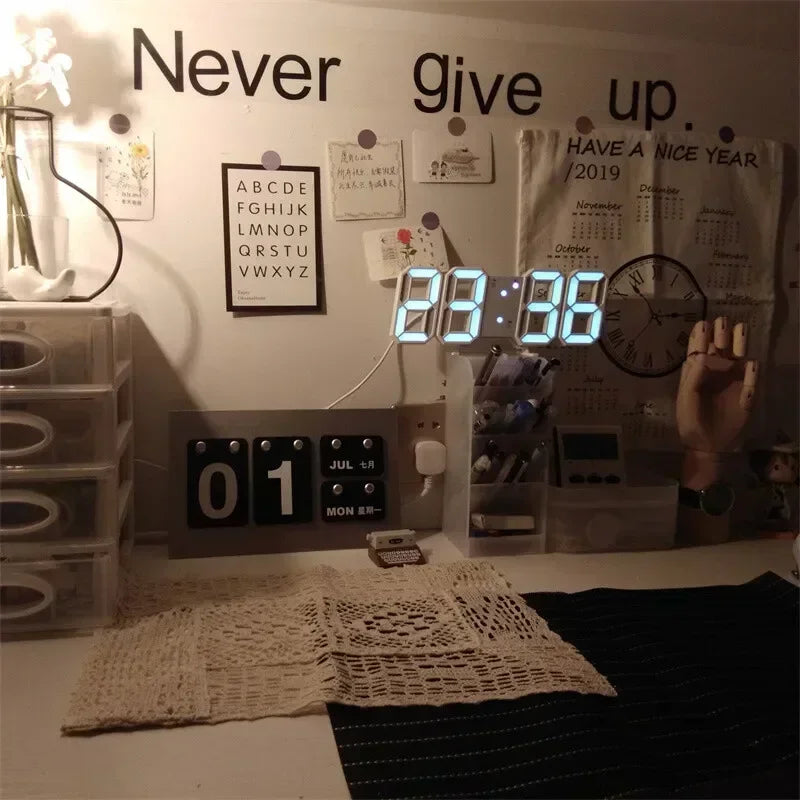 3D LED Digital Clock Wall Decoration for Bedroom Adjustable Electronic