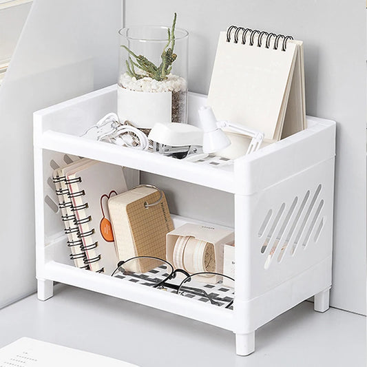 1PC Desktop Double Layer Storage Rack Rectangular White